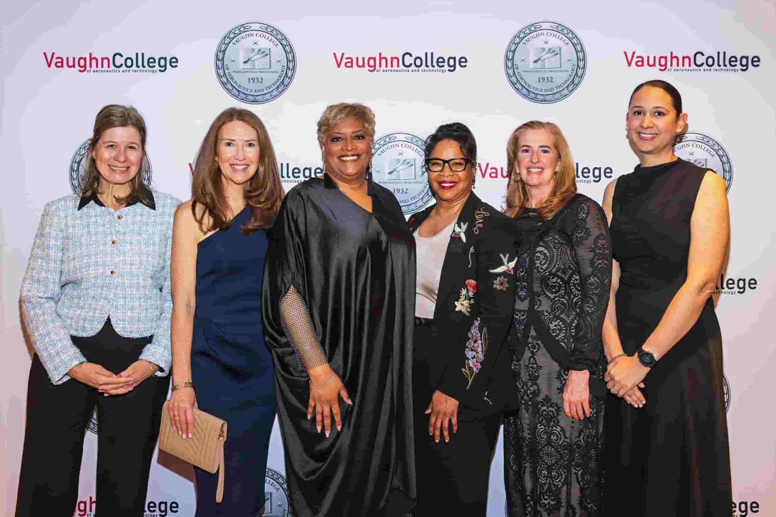 Vaughn College honorees and panel moderator From L-R Patricia Ornst, Debbie Coffey, Icema D. Gibbs, Monica Slater Stokes, Sharon Pinkerton and Evita Garces.