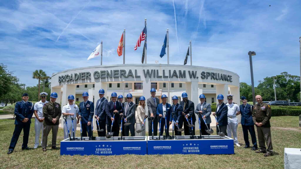 Military leaders, government representatives and university officials gathered for the groundbreaking of a new ROTC complex at Embry-Riddle Aeronautical University. (Photo: Embry-Riddle/David Massey)